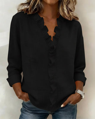 ALEX | RUFFLE V-NECK LONG-SLEEVE BLOUSE