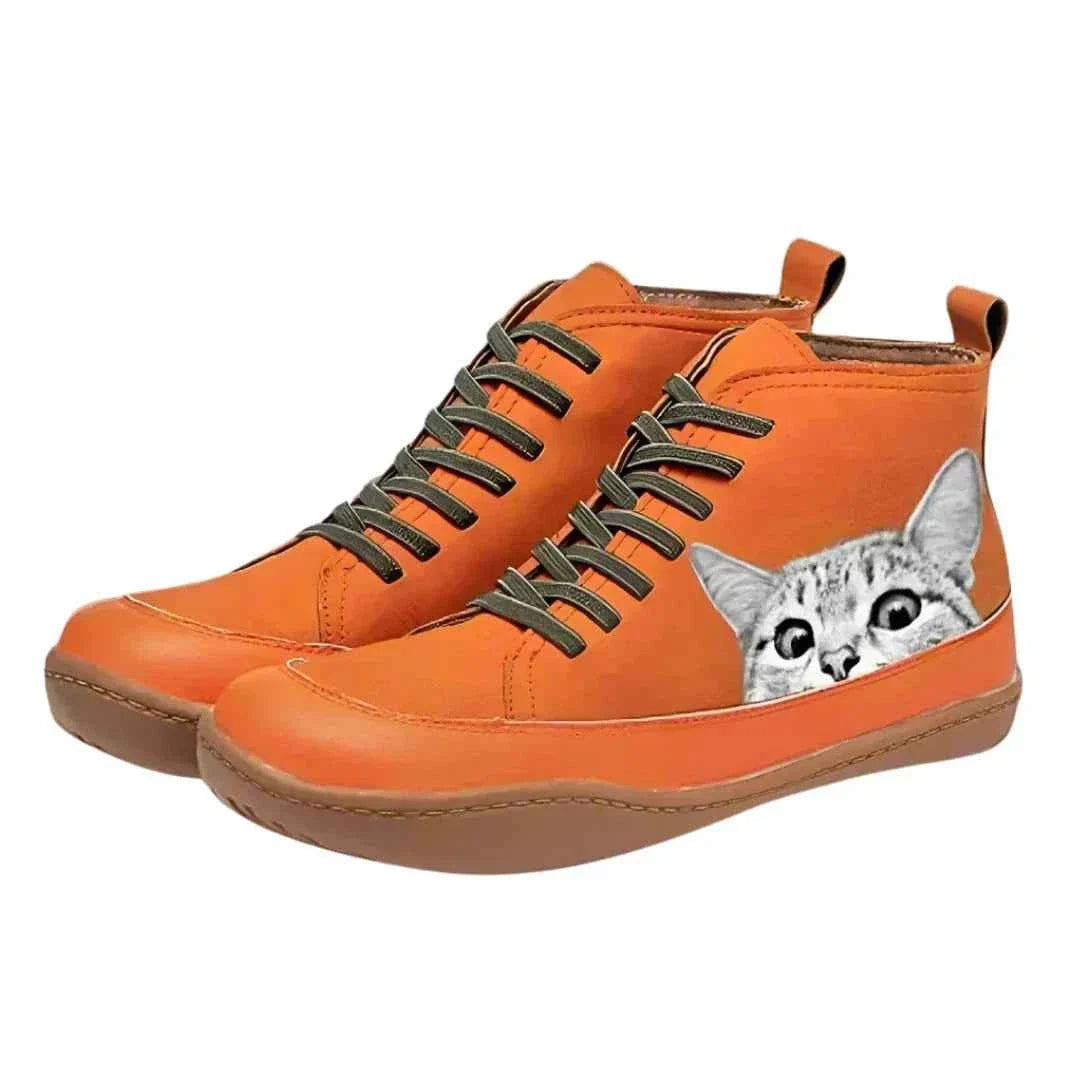 ELLEN | CAT-PRINT LACE-UP BOOTS