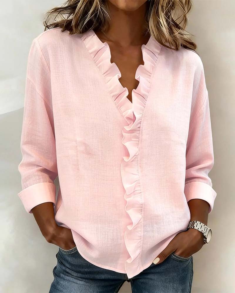 ALEX | RUFFLE V-NECK LONG-SLEEVE BLOUSE