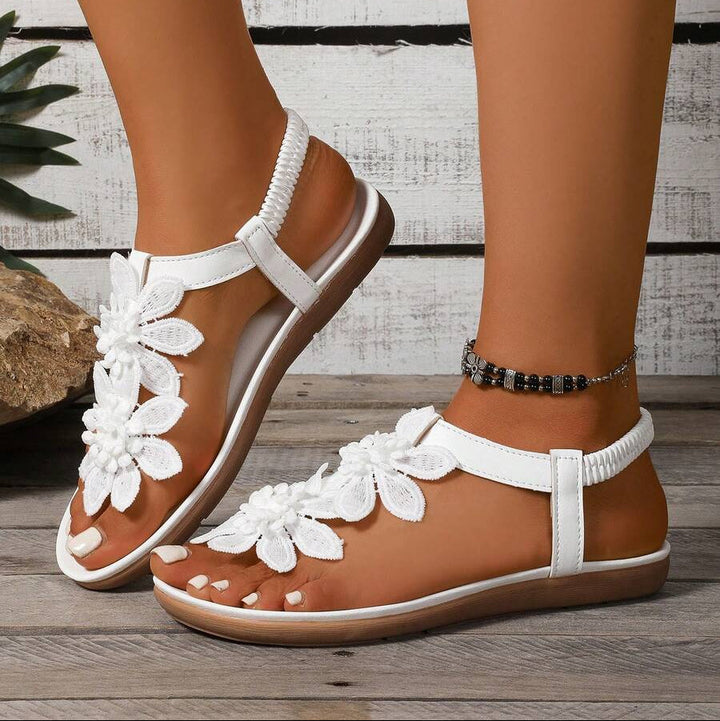Fiorella Orthopedic Sandals with Applied Flowers