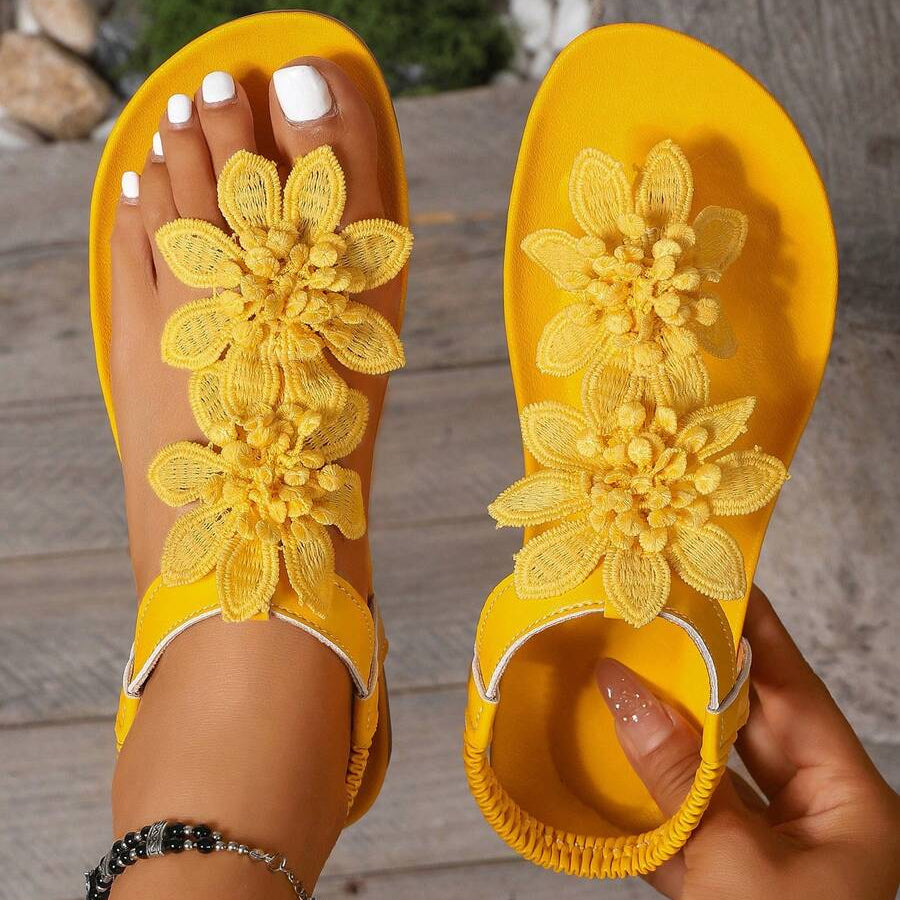 Fiorella Orthopedic Sandals with Applied Flowers