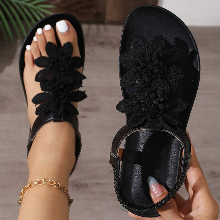 Fiorella Orthopedic Sandals with Applied Flowers