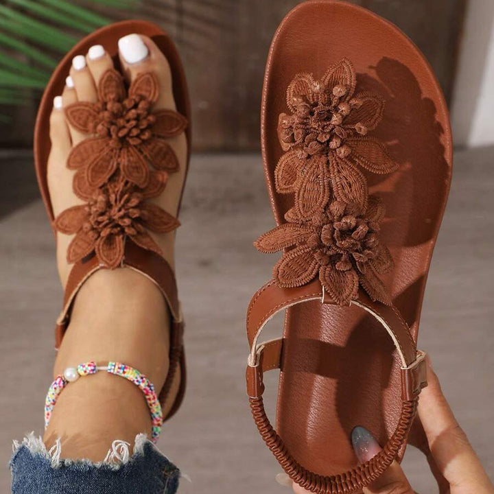 Fiorella Orthopedic Sandals with Applied Flowers
