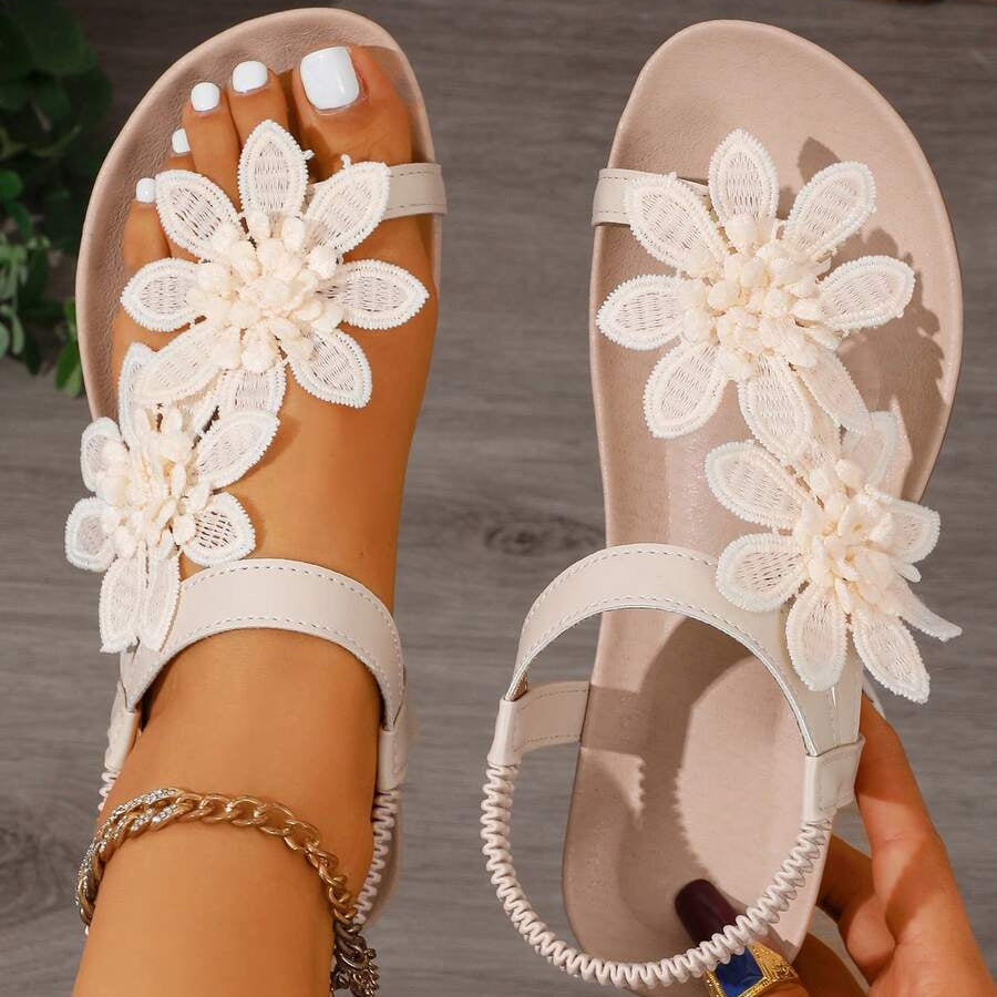 Fiorella Orthopedic Sandals with Applied Flowers