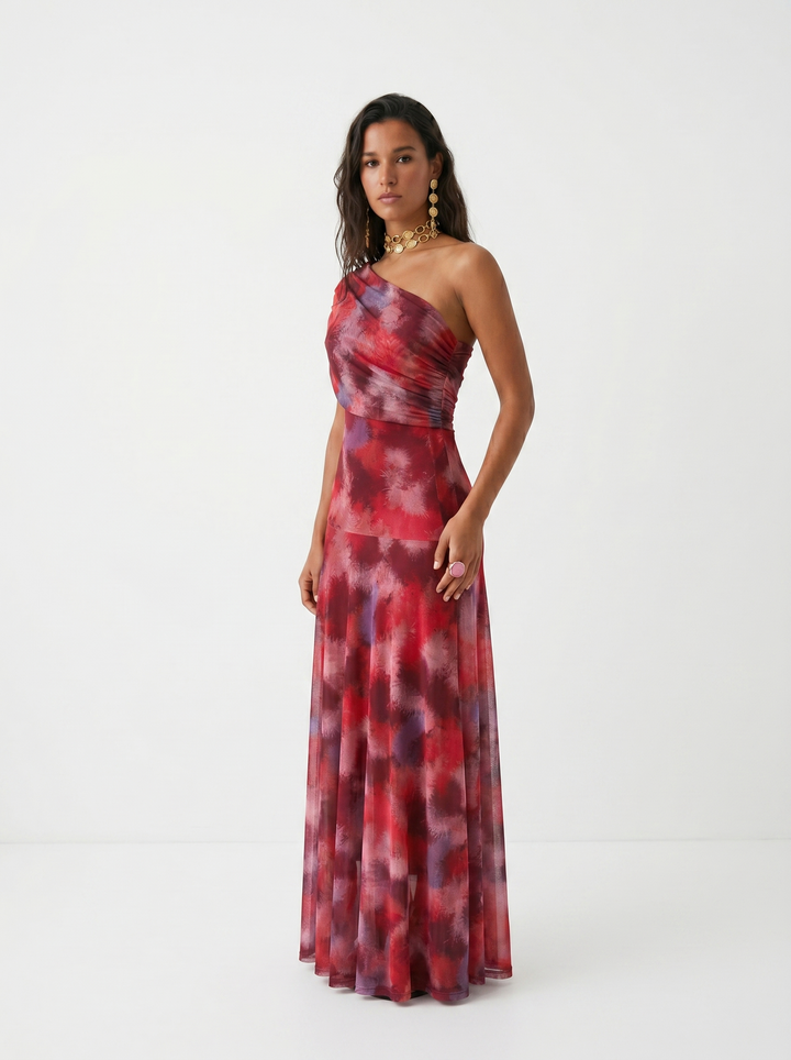 Off-Shoulder Draped Maxi Dress - Red detail