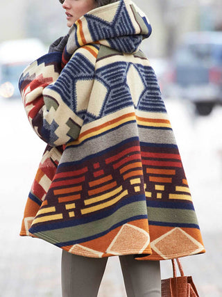 Printed jacket with hood and long sleeves