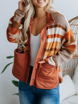 Striped Contrast Faux Fur Coat