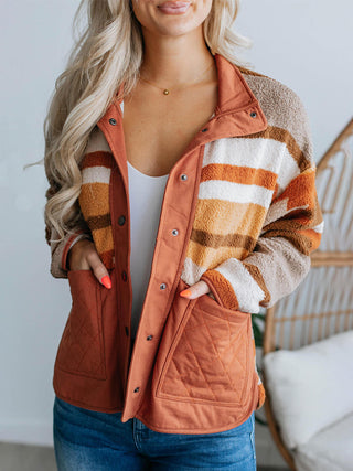 Striped Contrast Faux Fur Coat