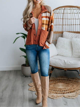 Striped Contrast Faux Fur Coat