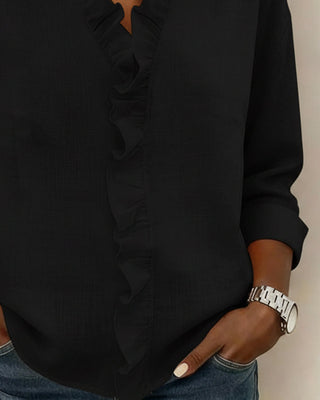 ALEX | RUFFLE V-NECK LONG-SLEEVE BLOUSE