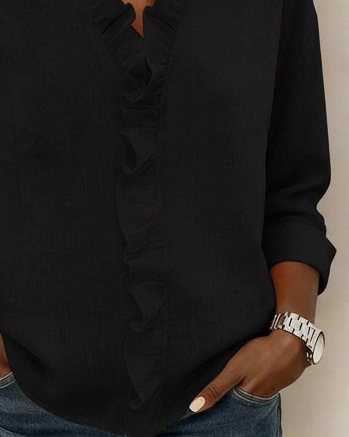 ALEX | RUFFLE V-NECK LONG-SLEEVE BLOUSE
