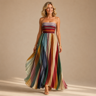 Judith strapless colorful pleated maxi dress