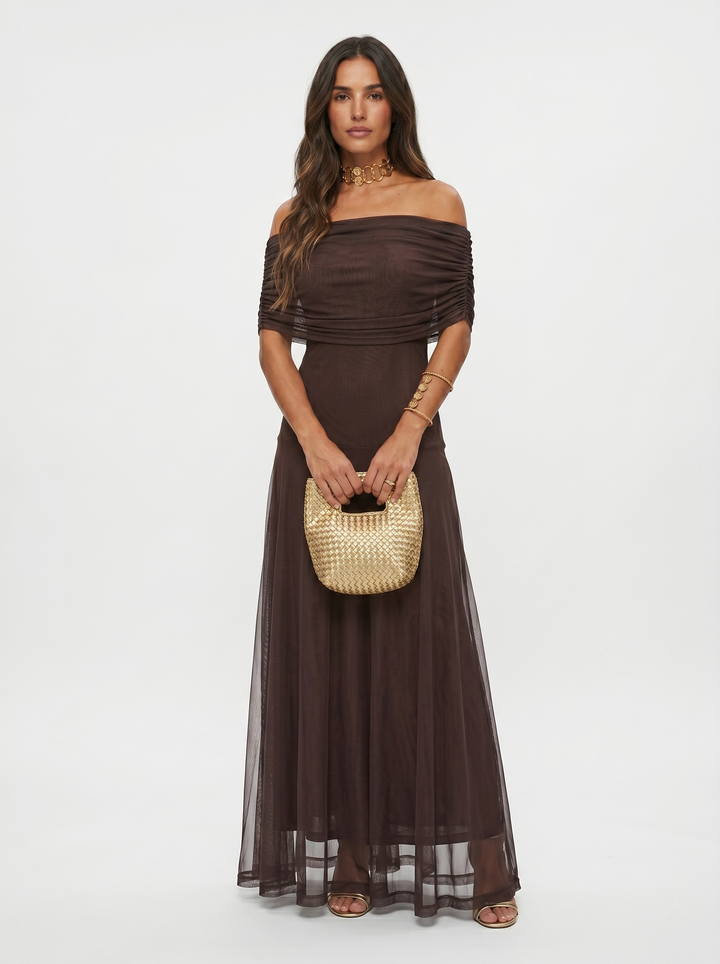 Off-Shoulder Draped Maxi Dress - neckline