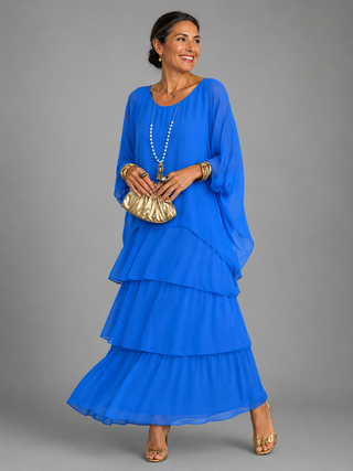 Elegant Flowing Layered Maxi Dress - Blue