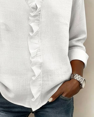 ALEX | RUFFLE V-NECK LONG-SLEEVE BLOUSE