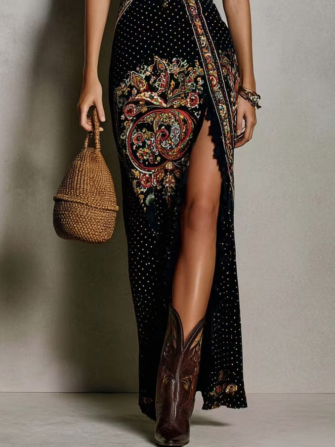 Nova Bohemian Deep-V Maxi Dress - Detail View