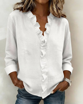 ALEX | RUFFLE V-NECK LONG-SLEEVE BLOUSE