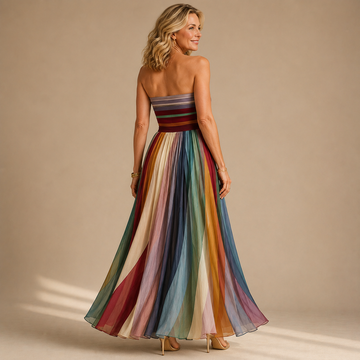 Judith strapless colorful pleated maxi dress