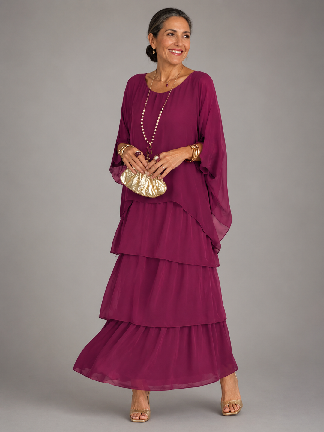Elegant Flowing Layered Maxi Dress - Purple