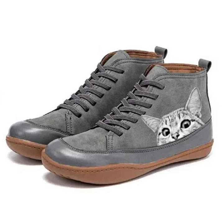 ELLEN | CAT-PRINT LACE-UP BOOTS