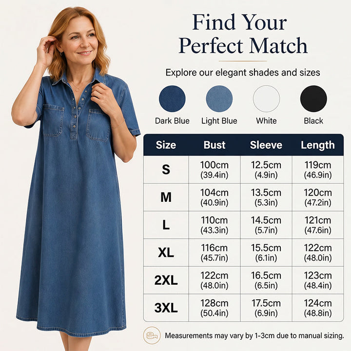Casual Pocket Denim Midi Shirt Dress Front