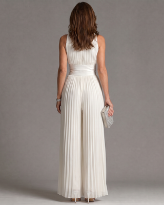 Zakira | Pleated Halter Neck Wide Leg Jumpsuit