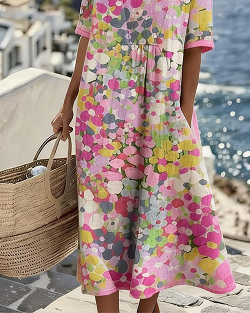 Elegant Floral Summer Midi Dress - back