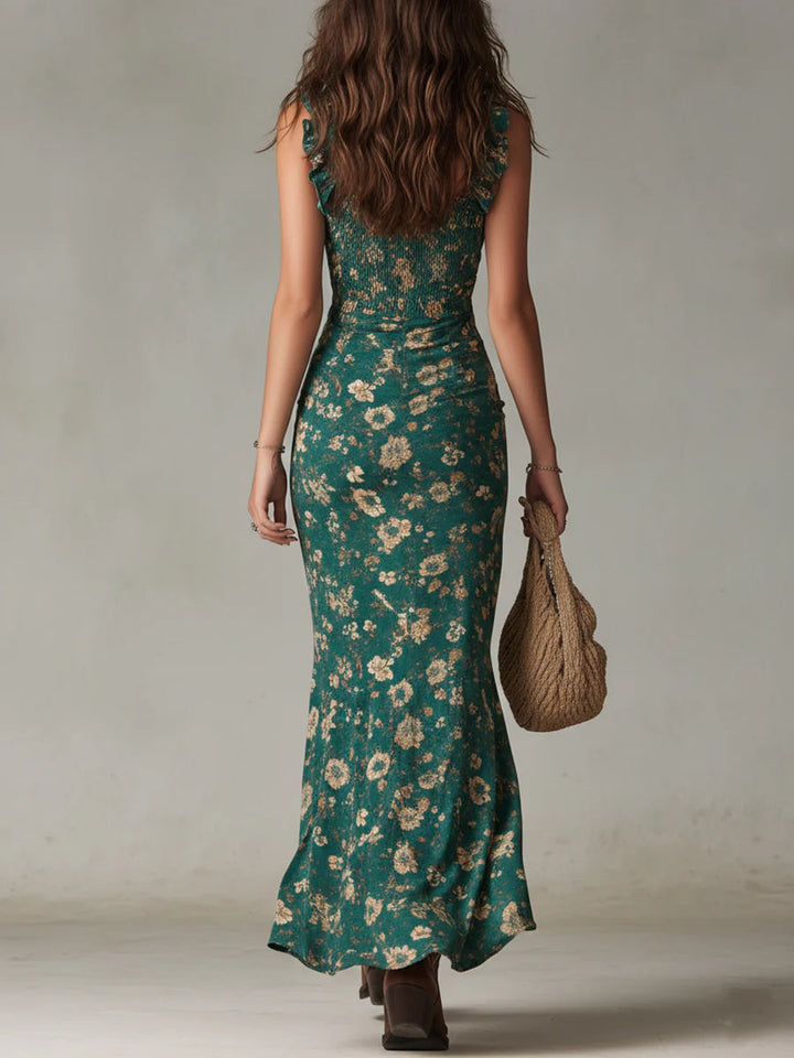 Bohemian Green Printed Maxi Dress - side