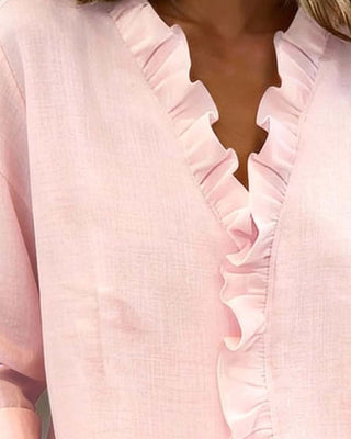 ALEX | RUFFLE V-NECK LONG-SLEEVE BLOUSE