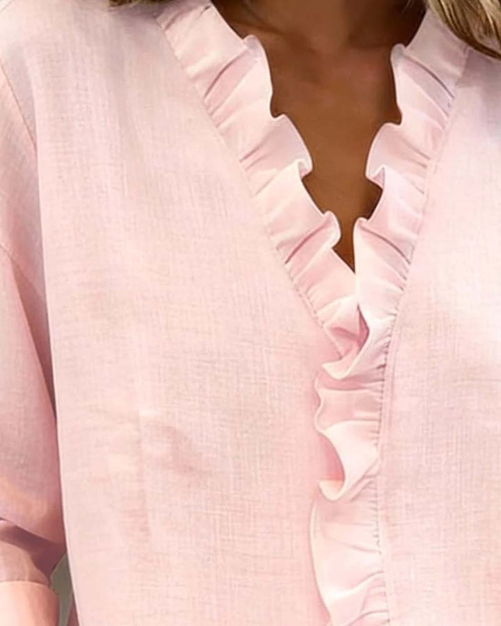 ALEX | RUFFLE V-NECK LONG-SLEEVE BLOUSE