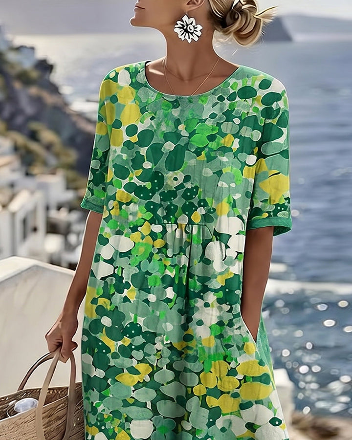 Elegant Floral Summer Midi Dress - print detail