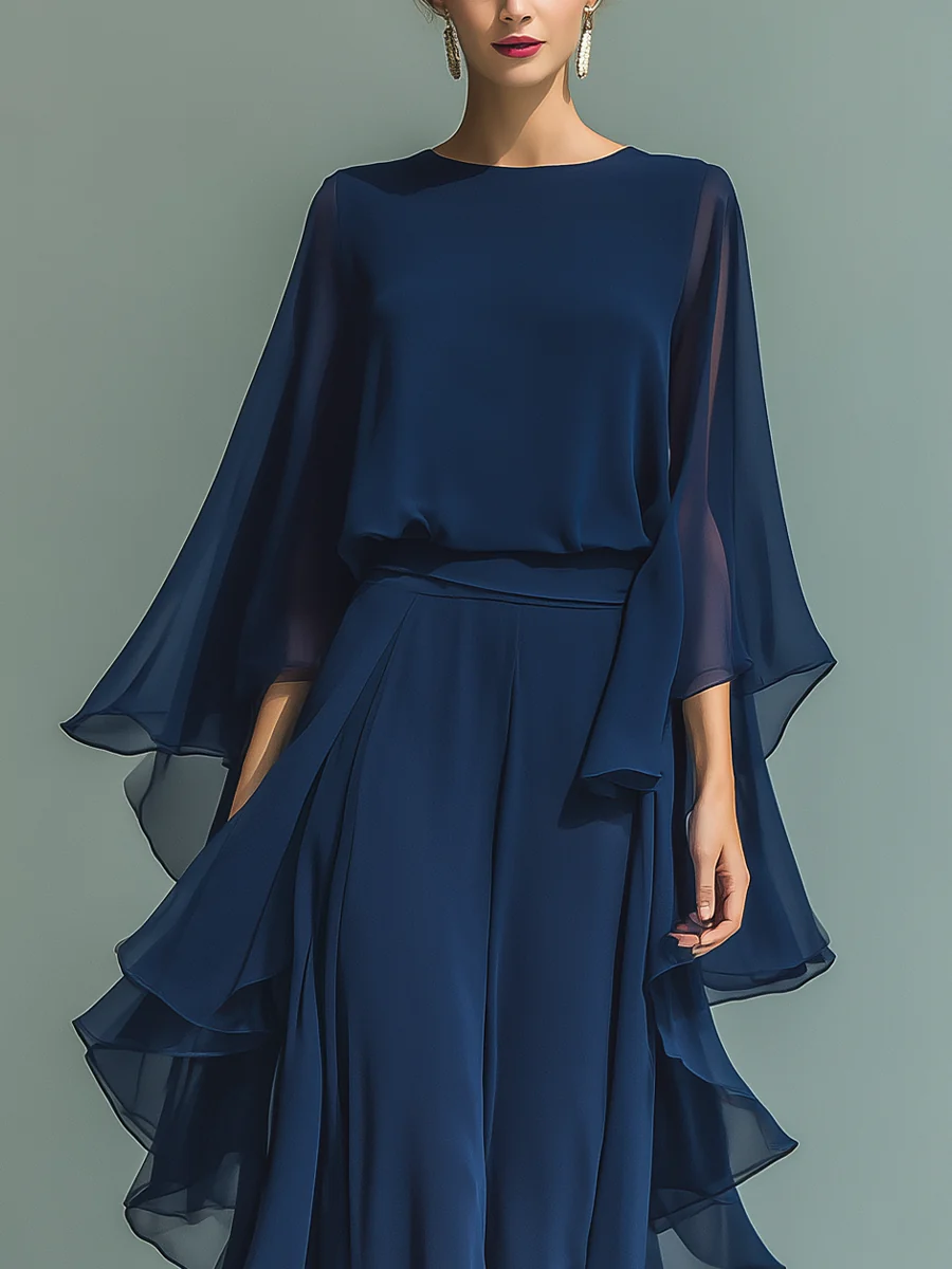 Aurora elegant chiffon set with ruffles