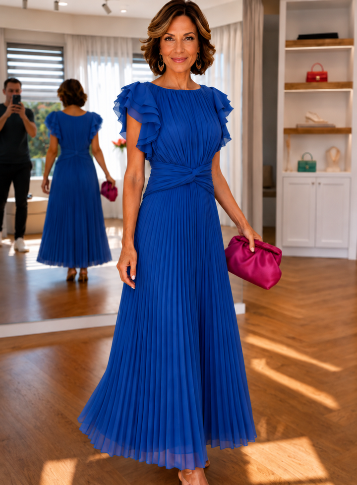 NEILA | PLEATED FLUTTER-SLEEVE MAXI DRESS