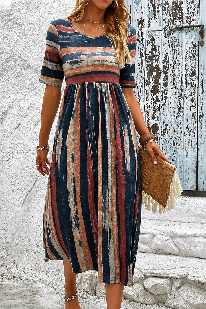Noele - Midi Dress with Tummy-Camouflaging Stripes