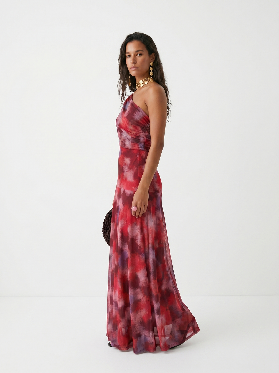 Off-Shoulder Draped Maxi Dress - Red side