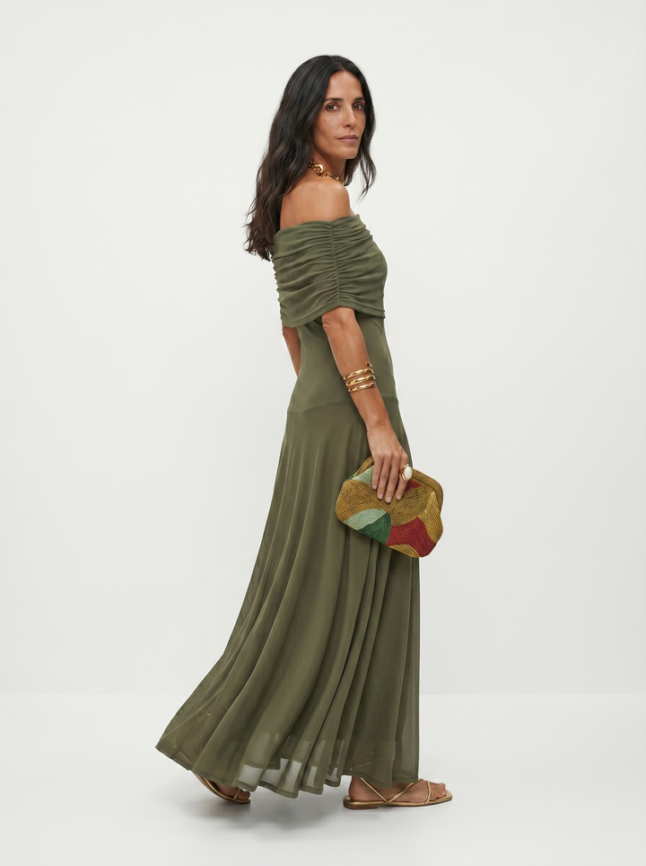 Off-Shoulder Draped Maxi Dress - waist