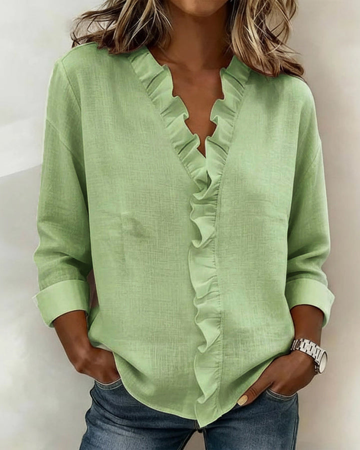 ALEX | RUFFLE V-NECK LONG-SLEEVE BLOUSE