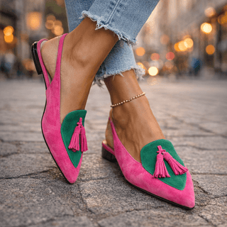 Eliza strappy tassel sandals in Pink and Green