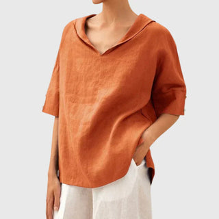 Joanna | casual blouse | orange floral print | flat lay detail