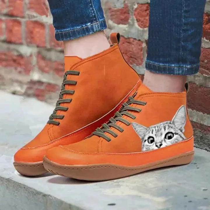 ELLEN | CAT-PRINT LACE-UP BOOTS
