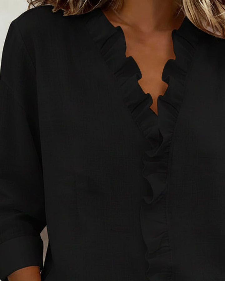 ALEX | RUFFLE V-NECK LONG-SLEEVE BLOUSE
