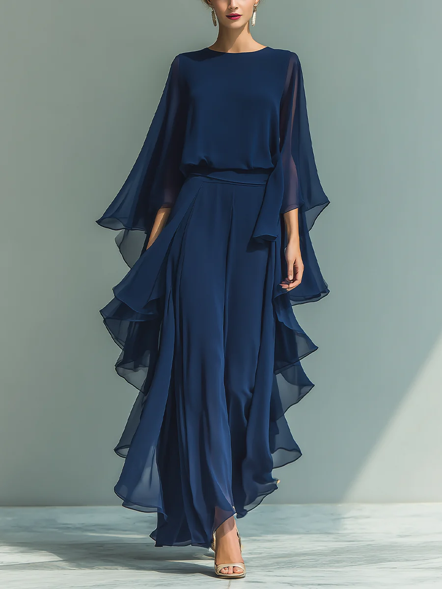Aurora elegant chiffon set with ruffles