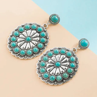 Vintage Turquoise &amp; Pearl Medallion Earrings