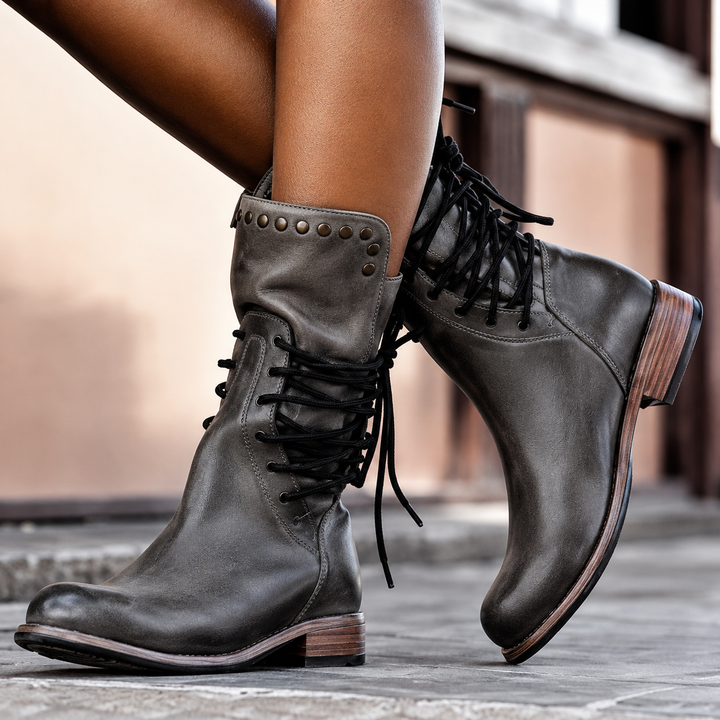 NOVIE | CROSS-TIED BIKER ANKLE BOOTS