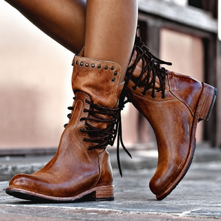 NOVIE | CROSS-TIED BIKER ANKLE BOOTS