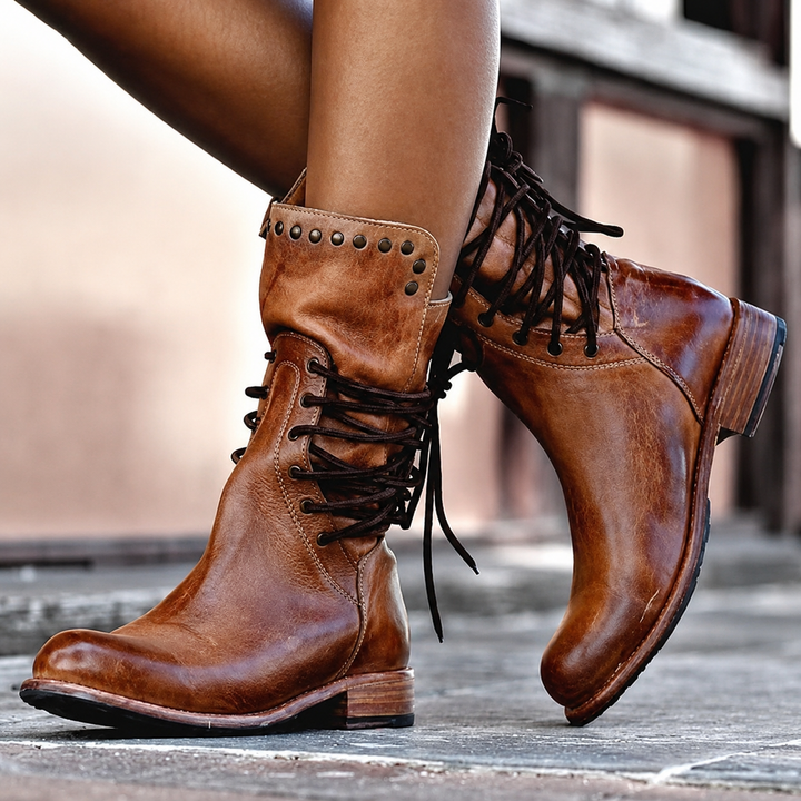 NOVIE | CROSS-TIED BIKER ANKLE BOOTS