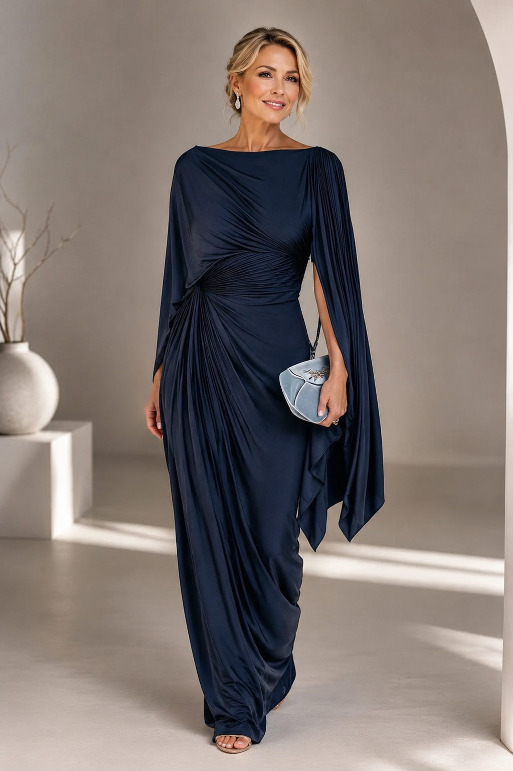 Annisa | Elegant Cape Sleeve Maxi Dress