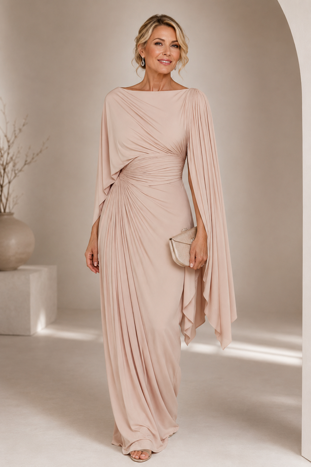 Annisa | Elegant Cape Sleeve Maxi Dress