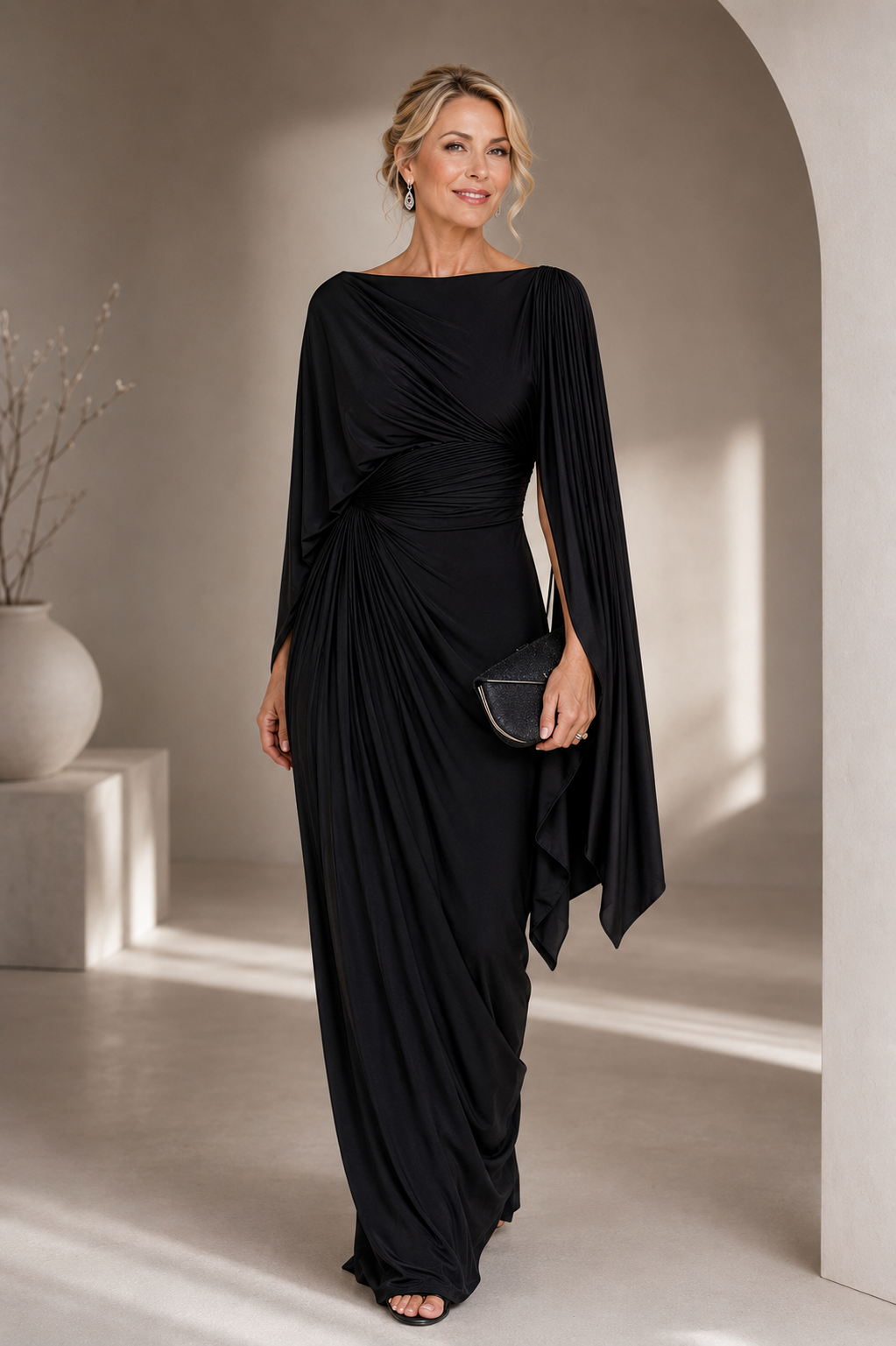Annisa | Elegant Cape Sleeve Maxi Dress