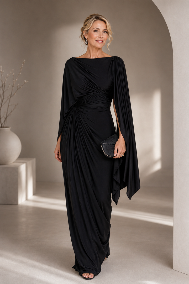 Annisa | Elegant Cape Sleeve Maxi Dress